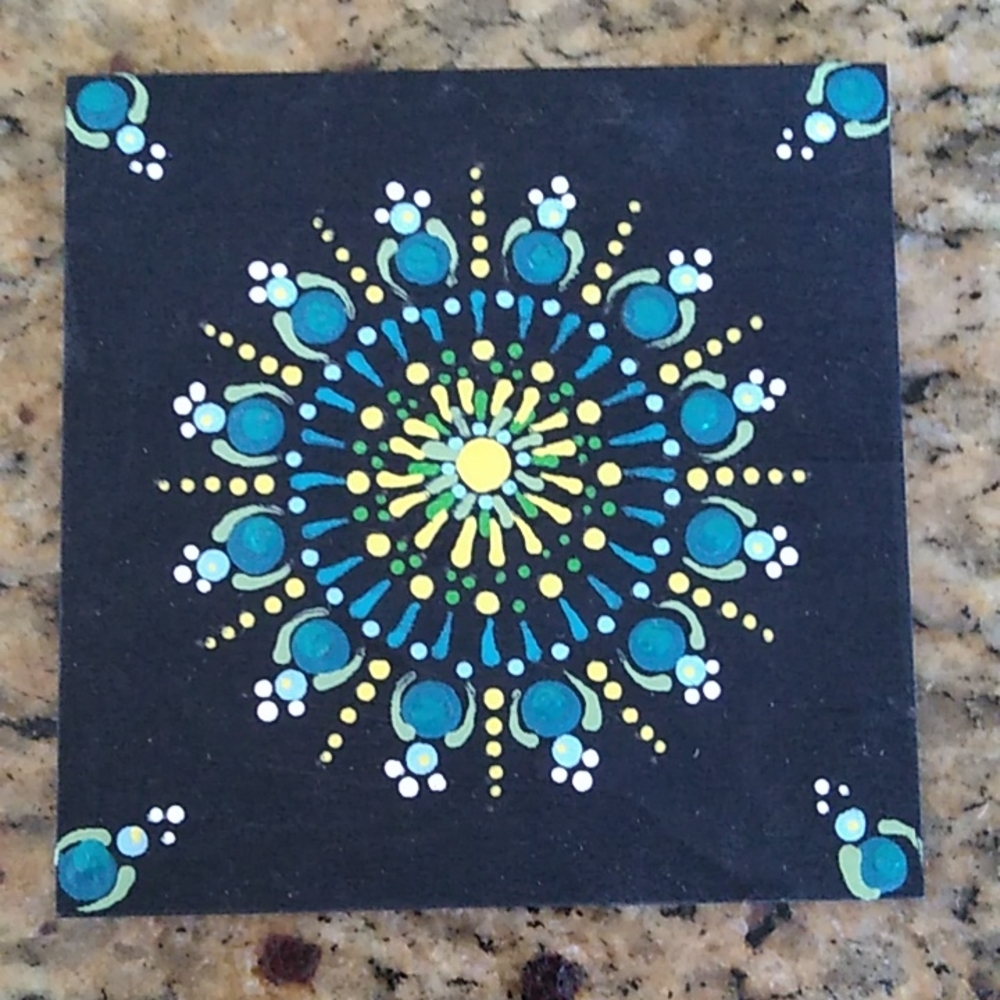 Hand Painted Mandala 4"x4" wood square